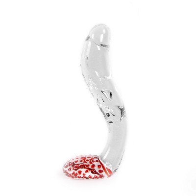 Glass Dildo Clear Swan Curve & Red Dots