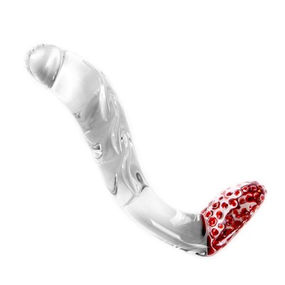 Glass Dildo Clear Swan Curve & Red Dots